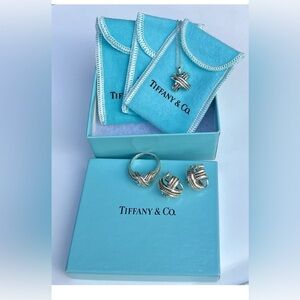 RARE Tiffany & Co. X Crisscross Silver & 18k Ring, Necklace and Earrings Set